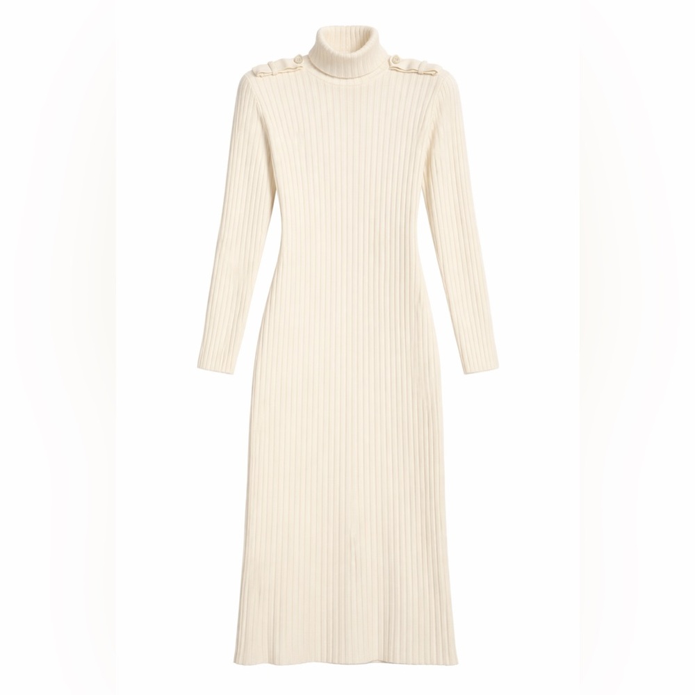 Wolford Cream Ribbed Long Sleeve Knit Dress